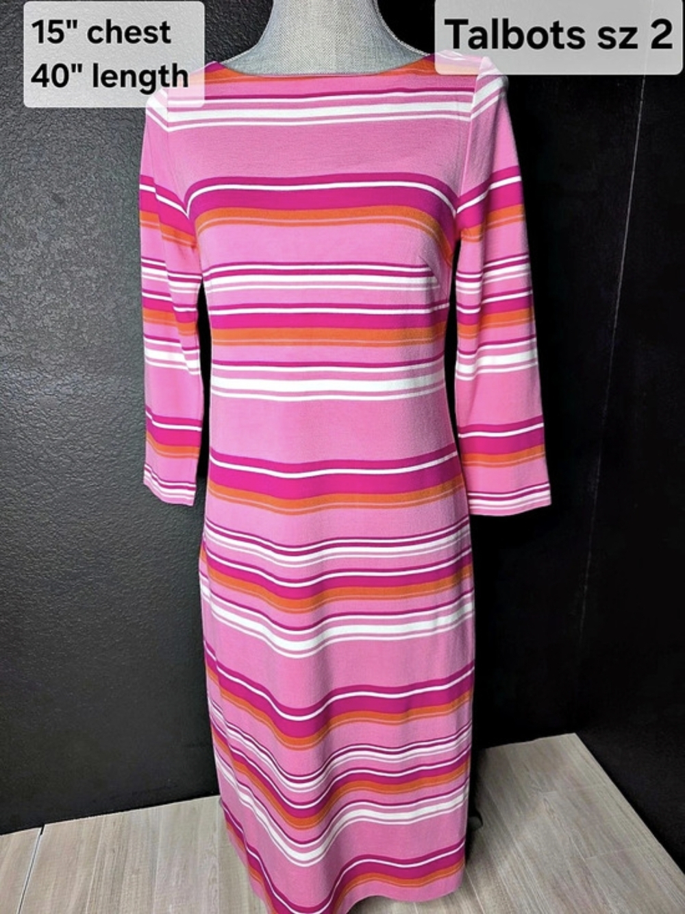 Talbots Striped Midi Dress in Pink & White Size 2